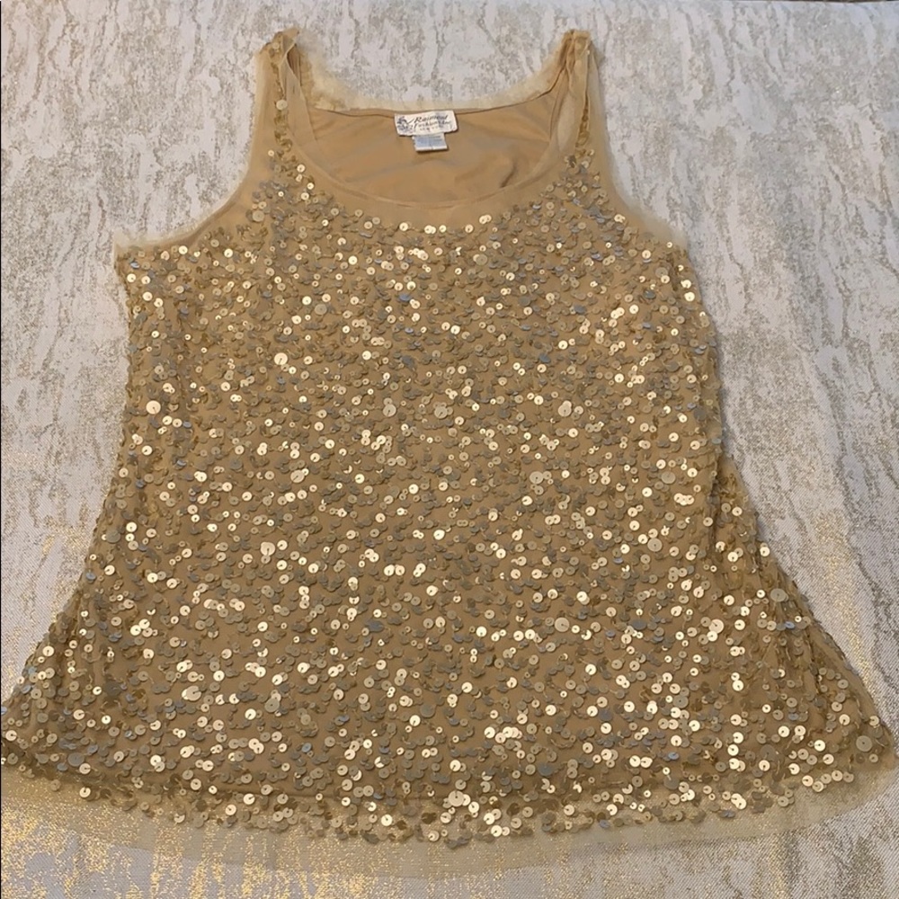 Gold tan sequin sheer lined tank